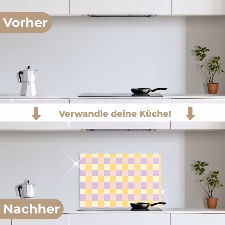 Blokjes - Lila - Geel keuken achterwand spatscherm klein 900 -voor_na_DE