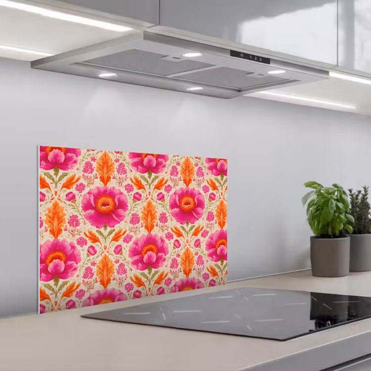 Bloemen - Barok - Roze - Oranje keuken achterwand spatscherm klein 900 -3d_schuin