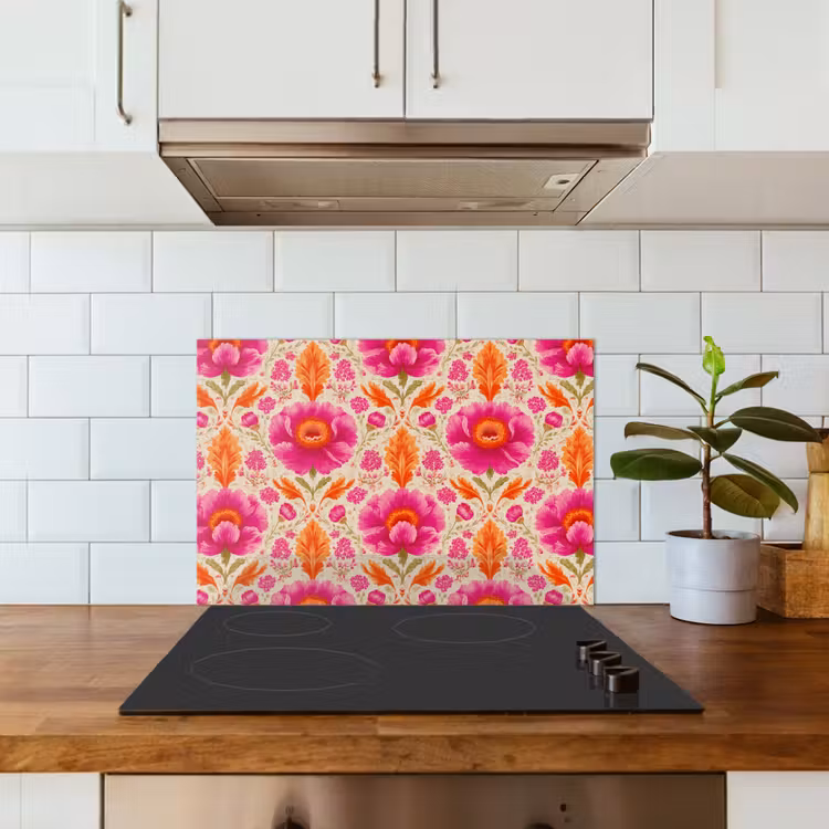 Bloemen - Barok - Roze - Oranje keuken achterwand spatscherm klein 900 -sfeer2