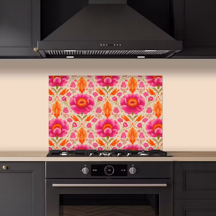 Bloemen - Barok - Roze - Oranje keuken achterwand spatscherm klein 900 -sfeer1