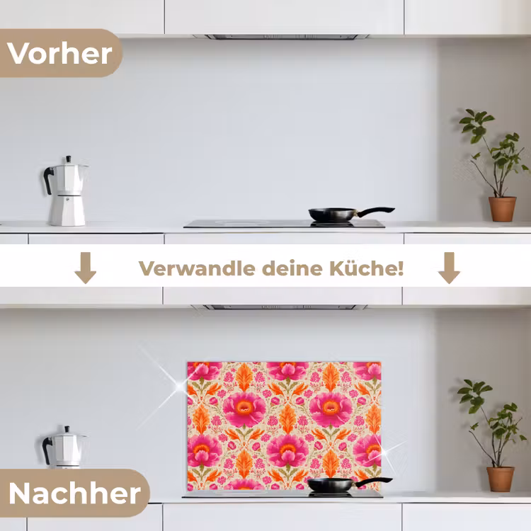 Bloemen - Barok - Roze - Oranje keuken achterwand spatscherm klein 900 -voor_na_DE