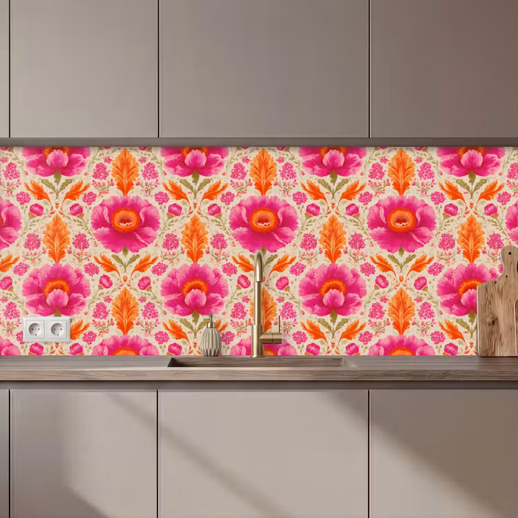 Bloemen - Barok - Roze - Oranje keuken achterwand 2 middel 871 zz_3dshopping