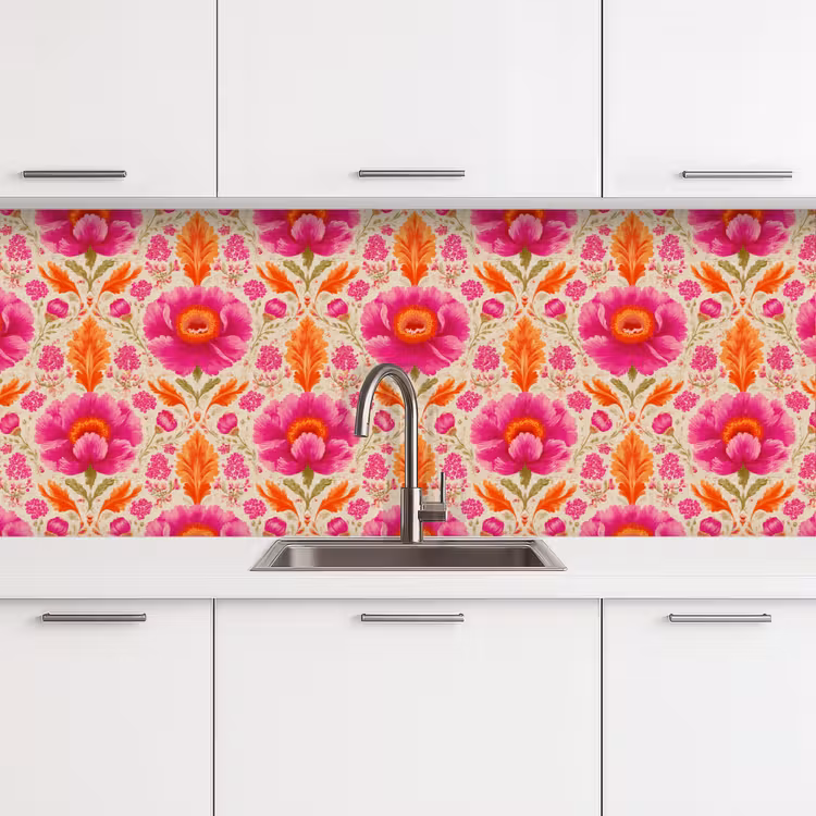 Bloemen - Barok - Roze - Oranje keuken achterwand 2 middel 871 -3d