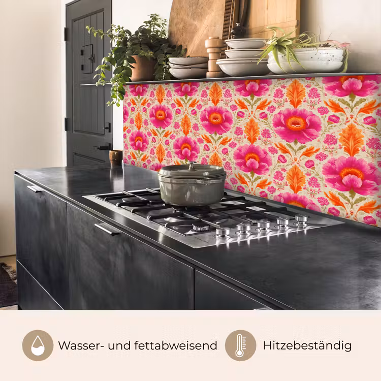 Bloemen - Barok - Roze - Oranje keuken achterwand 2 middel 871 -usp_DE
