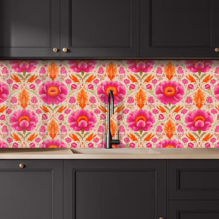 Bloemen - Barok - Roze - Oranje keuken achterwand 2 middel 871 -sfeer1