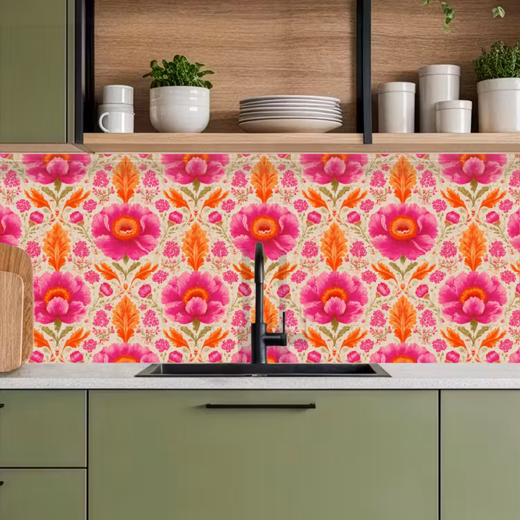 Bloemen - Barok - Roze - Oranje keuken achterwand 2 middel 871 -sfeer3