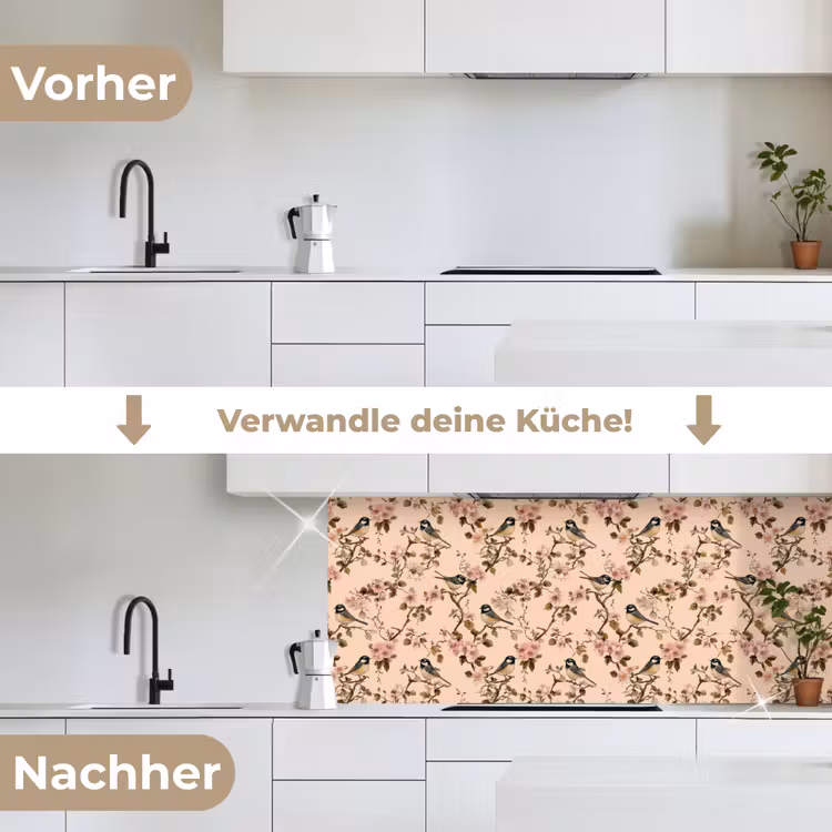 Bloesem - Koolmees - Roze keuken achterwand 2 middel 871 -voor-na_DE