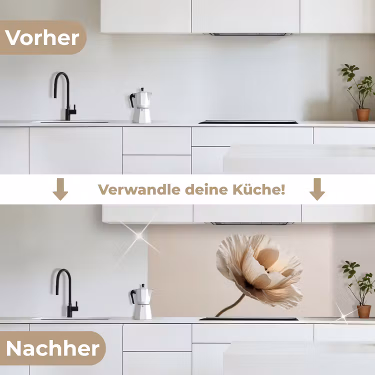 Bloem - Beige - Crème keuken achterwand 2 middel -voor-na_DE