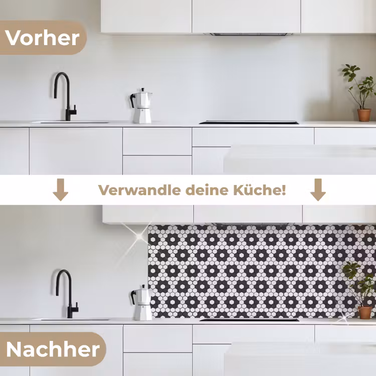 Bloem - Vorm - Patroon - Zwart keuken achterwand 2 middel 871 -voor-na_DE