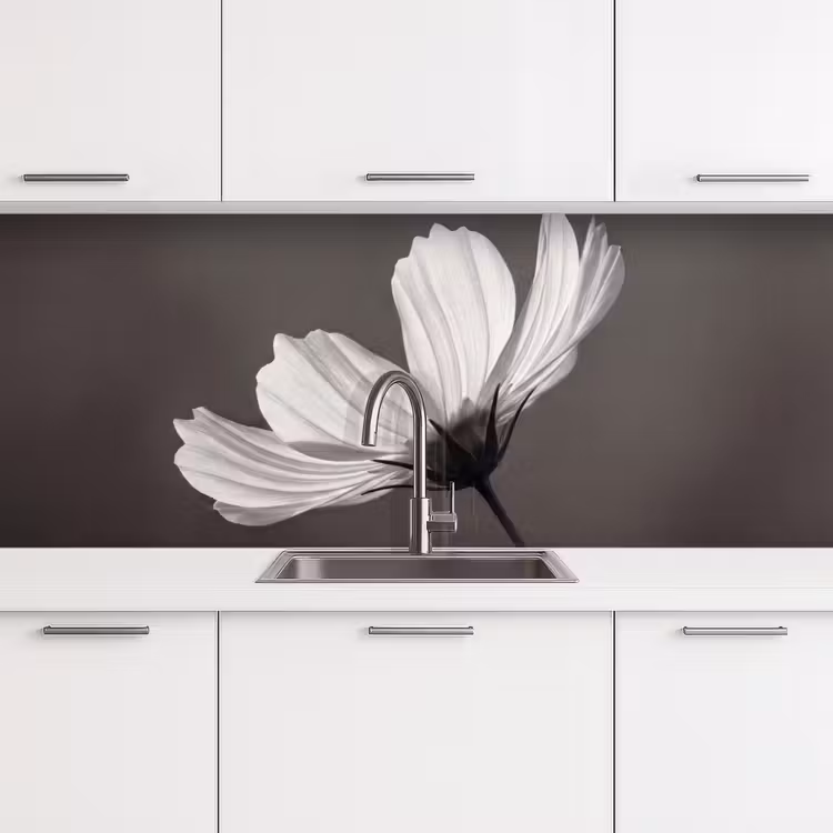 Bloem - Minimalistisch - Zwart - Wit keuken achterwand 2 middel -3d