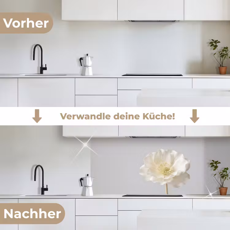 Bloem - Minimalistisch -Wit keuken achterwand 2 middel -voor-na_DE