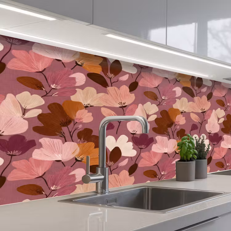 Bloem - Patroon - Roze keuken achterwand 2 middel 871 -3d_schuin