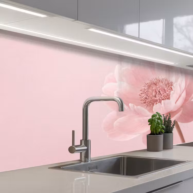 Bloem - Pioenroos - Roze keuken achterwand 2 middel -3d_schuin