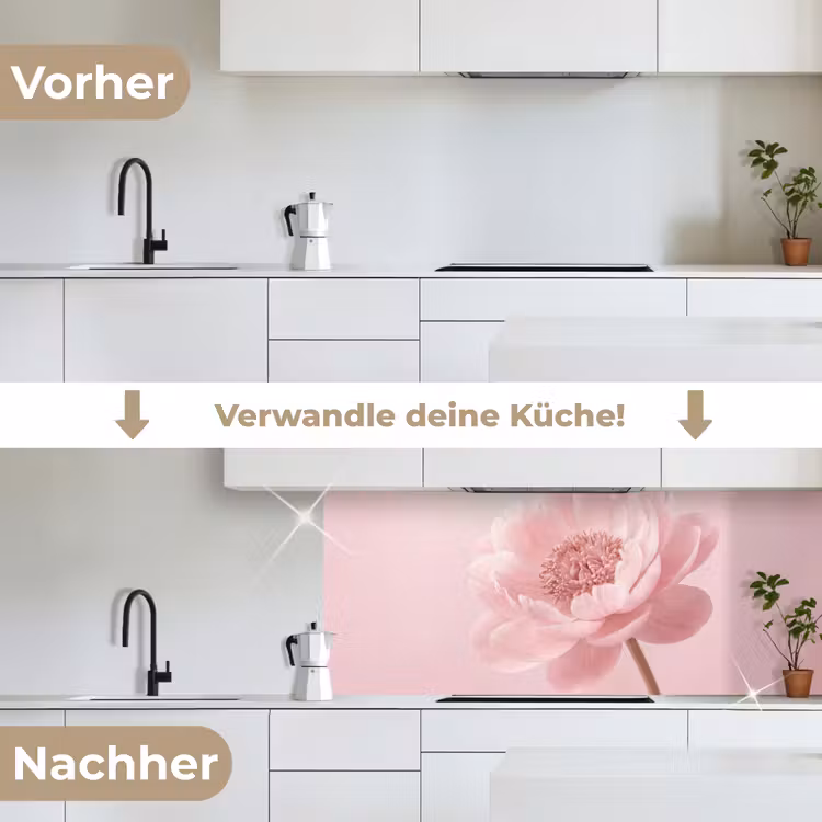 Bloem - Pioenroos - Roze keuken achterwand 2 middel -voor-na_DE