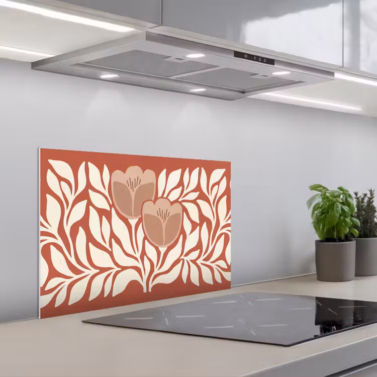 Bloemen - Abstract - Modern - Beige - Natuur keuken achterwand spatscherm klein -3d_schuin