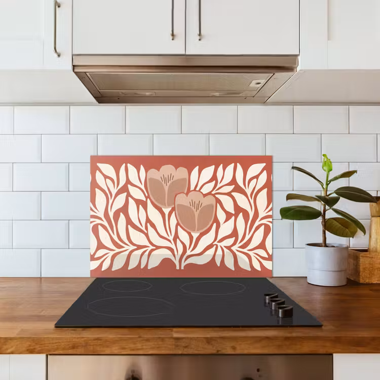 Bloemen - Abstract - Modern - Beige - Natuur keuken achterwand spatscherm klein -sfeer2