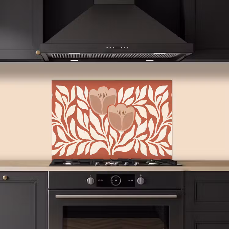 Bloemen - Abstract - Modern - Beige - Natuur keuken achterwand spatscherm klein -sfeer1