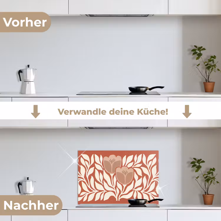 Bloemen - Abstract - Modern - Beige - Natuur keuken achterwand spatscherm klein -voor_na_DE