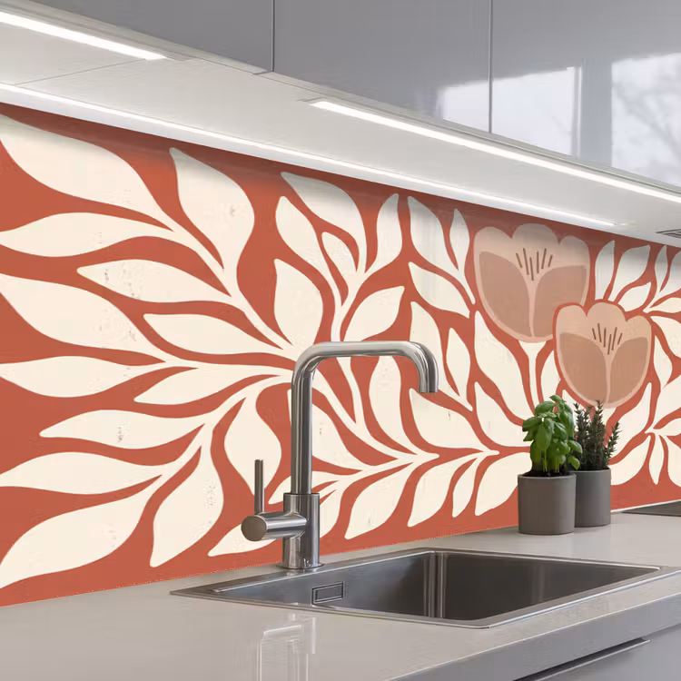 Bloemen - Abstract - Modern - Beige - Natuur keuken achterwand 2 middel -3d_schuin