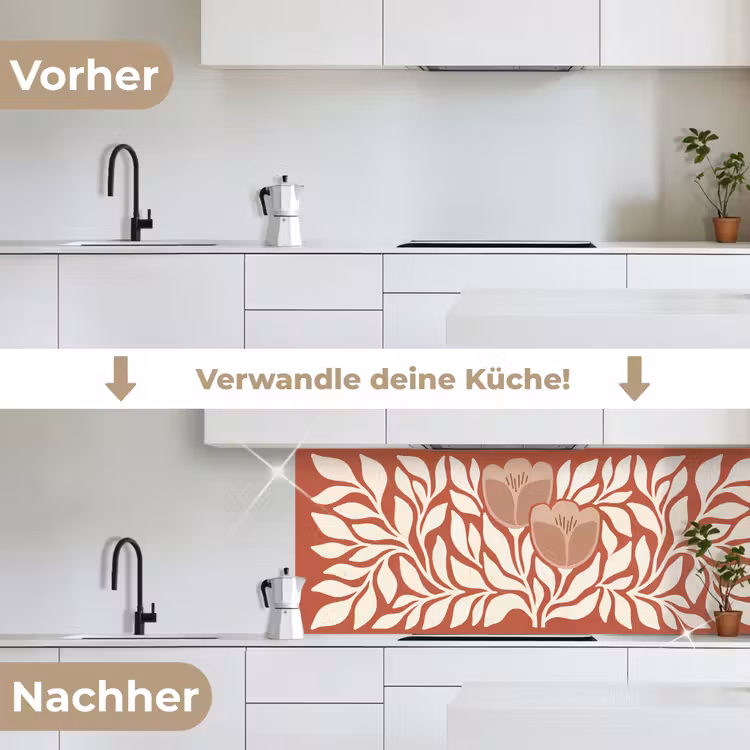Bloemen - Abstract - Modern - Beige - Natuur keuken achterwand 2 middel -voor-na_DE