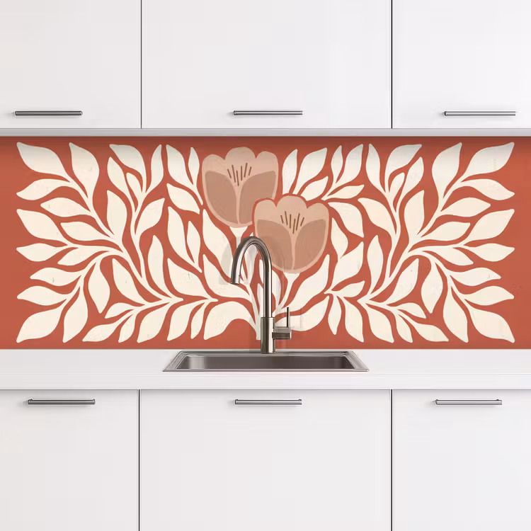 Bloemen - Abstract - Modern - Beige - Natuur keuken achterwand 2 middel -3d