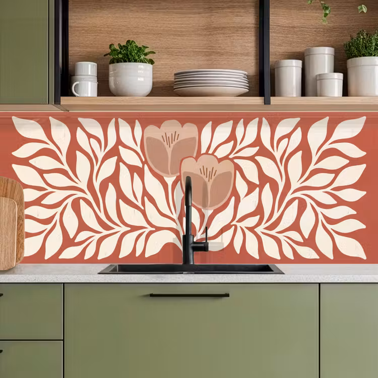 Bloemen - Abstract - Modern - Beige - Natuur keuken achterwand 2 middel -sfeer3