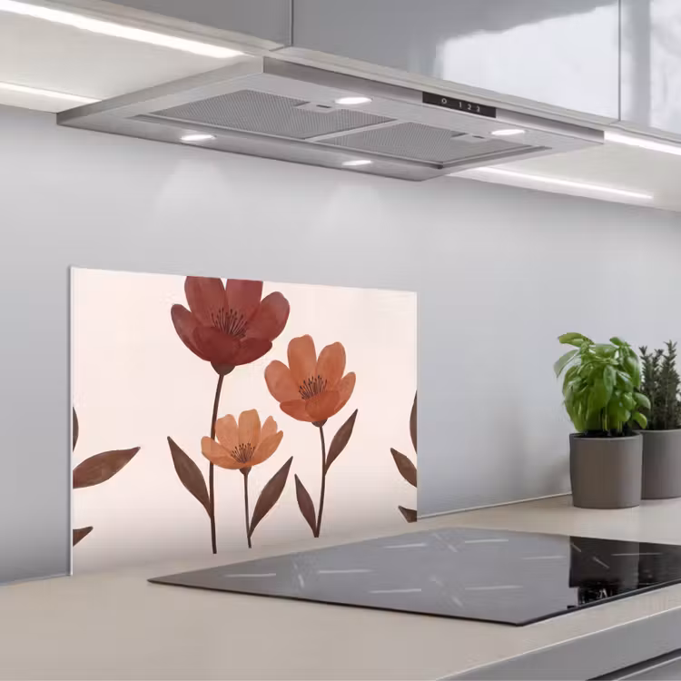 Bloemen - Abstract - Modern - Bruin - Decoratief keuken achterwand spatscherm klein -3d_schuin