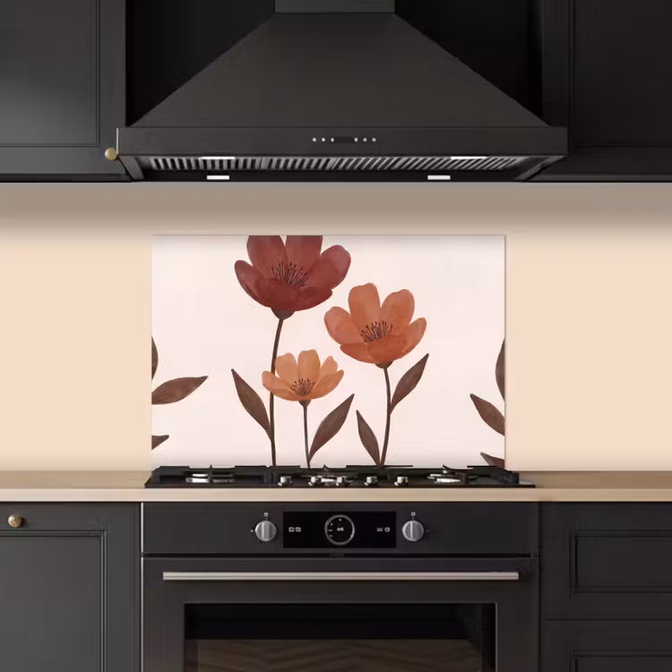 Bloemen - Abstract - Modern - Bruin - Decoratief keuken achterwand spatscherm klein -sfeer1