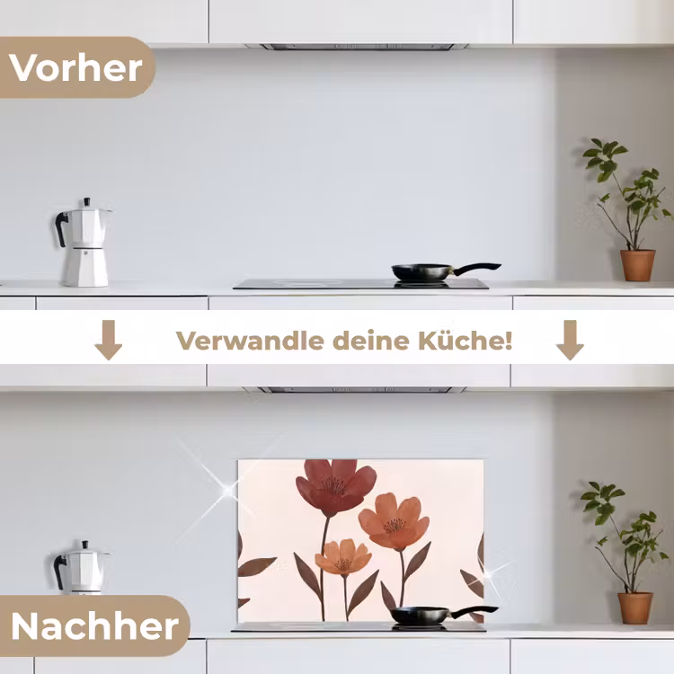Bloemen - Abstract - Modern - Bruin - Decoratief keuken achterwand spatscherm klein -voor_na_DE