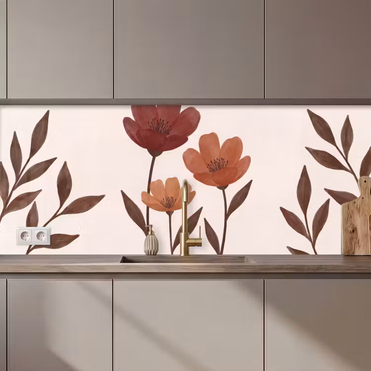 Bloemen - Abstract - Modern - Bruin - Decoratief keuken achterwand 2 middel zz_3dshopping