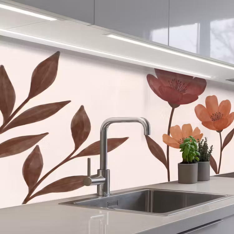 Bloemen - Abstract - Modern - Bruin - Decoratief keuken achterwand 2 middel -3d_schuin