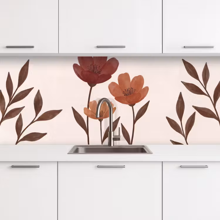 Bloemen - Abstract - Modern - Bruin - Decoratief keuken achterwand 2 middel -3d