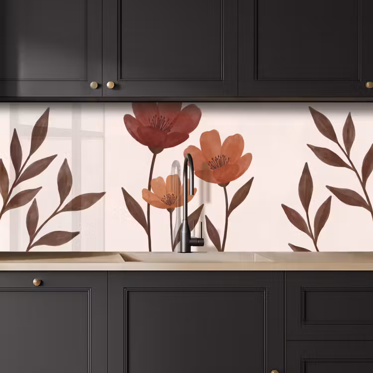 Bloemen - Abstract - Modern - Bruin - Decoratief keuken achterwand 2 middel -sfeer1