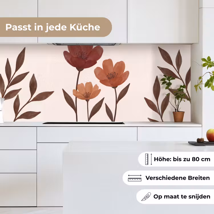 Bloemen - Abstract - Modern - Bruin - Decoratief keuken achterwand 2 middel -sfeer4_DE