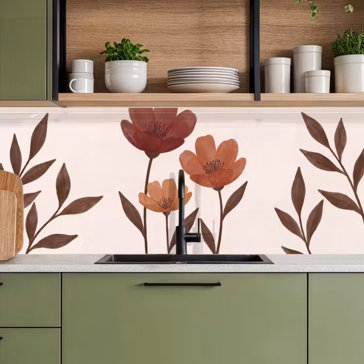 Bloemen - Abstract - Modern - Bruin - Decoratief keuken achterwand 2 middel -sfeer3