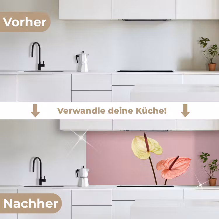 Bloemen - Anthuriums - Geel - Roze keuken achterwand 2 middel -voor-na_DE