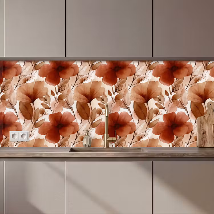 Bloemen - Aquarel - Botanisch - Terracotta keuken achterwand 2 middel 871 zz_3dshopping