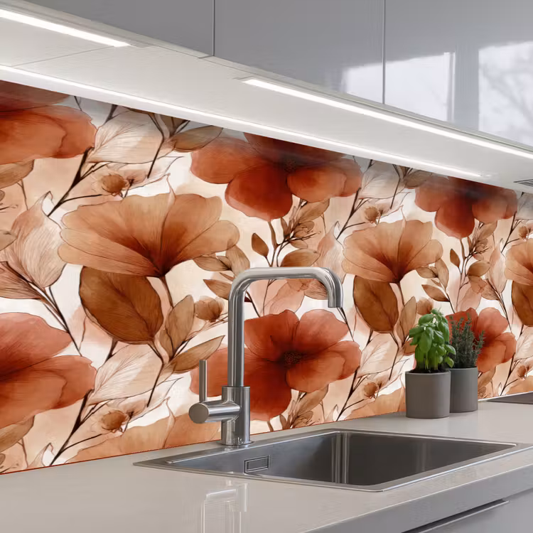 Bloemen - Aquarel - Botanisch - Terracotta keuken achterwand 2 middel 871 -3d_schuin