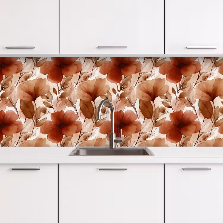 Bloemen - Aquarel - Botanisch - Terracotta keuken achterwand 2 middel 871 -3d