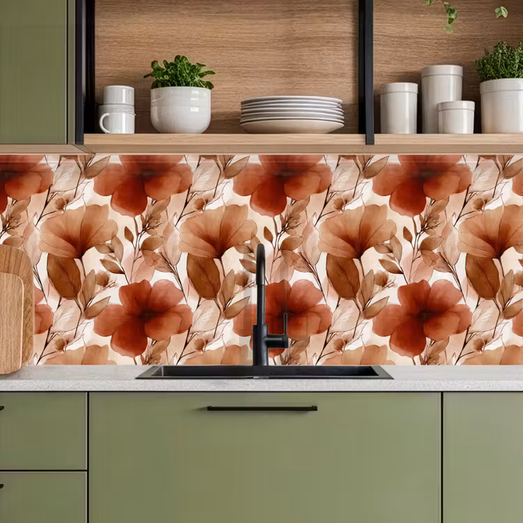 Bloemen - Aquarel - Botanisch - Terracotta keuken achterwand 2 middel 871 -sfeer3