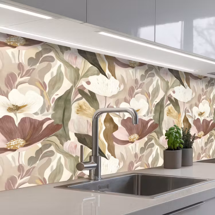 Bloemen - Aquarel - Kleurrijk keuken achterwand 2 middel 871 -3d_schuin