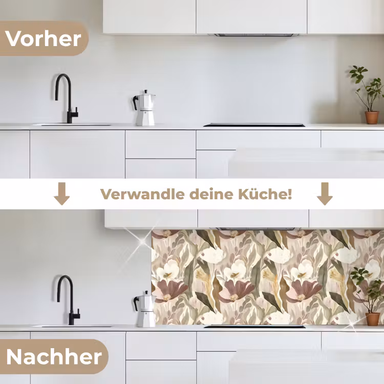 Bloemen - Aquarel - Kleurrijk keuken achterwand 2 middel 871 -voor-na_DE
