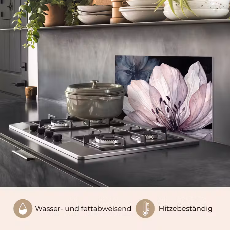 Bloemen - Aquarel - Modern - Roze - Donker keuken achterwand spatscherm klein -usp_DE