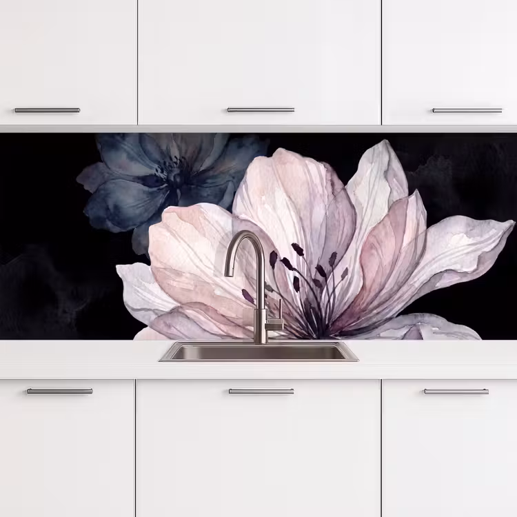 Bloemen - Aquarel - Modern - Roze - Donker keuken achterwand 2 middel -3d