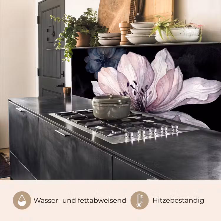 Bloemen - Aquarel - Modern - Roze - Donker keuken achterwand 2 middel -usp_DE