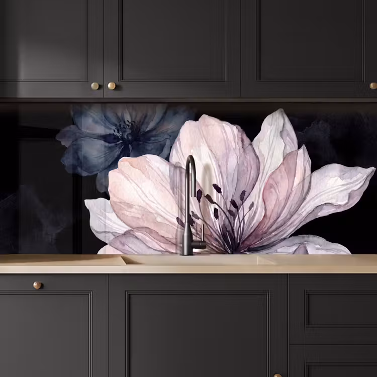 Bloemen - Aquarel - Modern - Roze - Donker keuken achterwand 2 middel -sfeer1