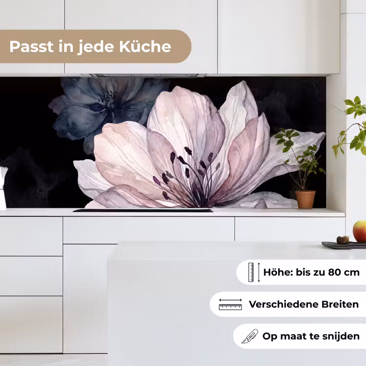 Bloemen - Aquarel - Modern - Roze - Donker keuken achterwand 2 middel -sfeer4_DE