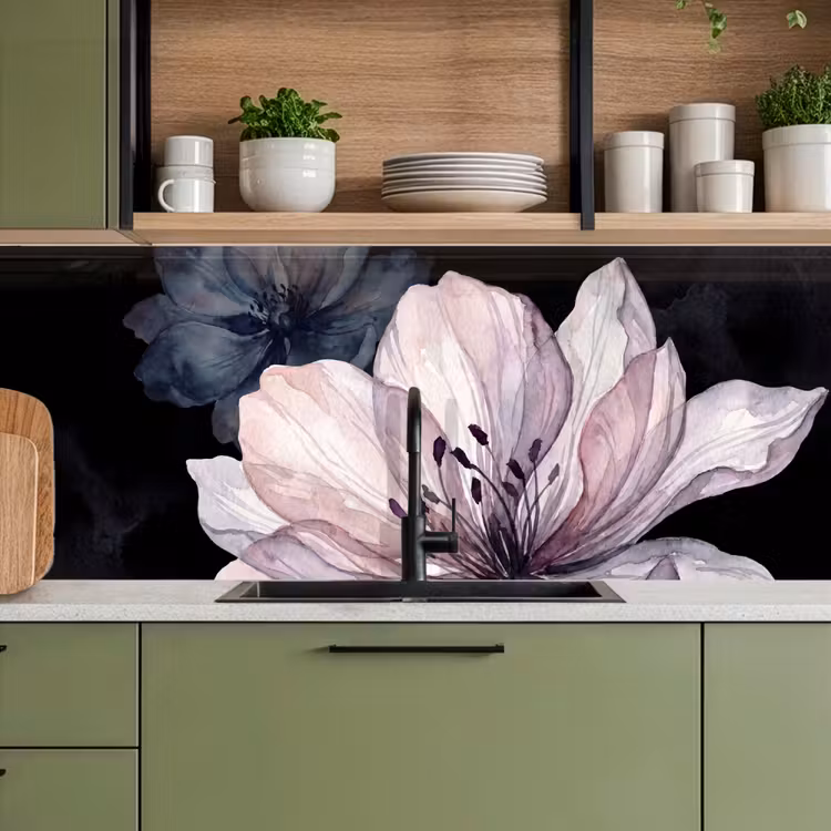 Bloemen - Aquarel - Modern - Roze - Donker keuken achterwand 2 middel -sfeer3