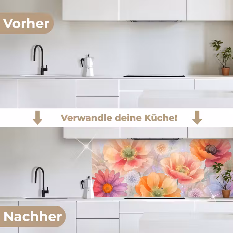Bloemen - Aquarel - Natuur - Modern - Kleurrijk keuken achterwand 2 middel -voor-na_DE