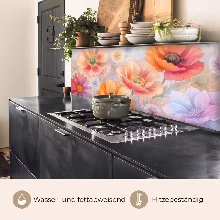 Bloemen - Aquarel - Natuur - Modern - Kleurrijk keuken achterwand 2 middel -usp_DE